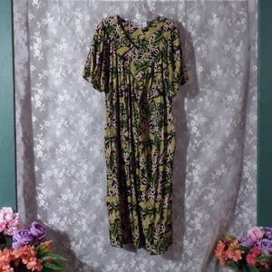 Vintage 80s Muumuu 1980s Hawaiian Tropical Retro House Dress Boho Maxi Size 1X